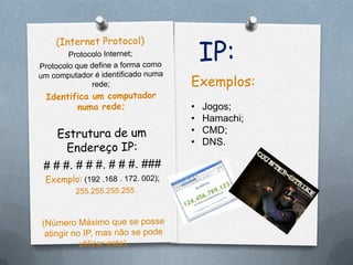 Exemplos:
• Jogos;
• Hamachi;
• CMD;
• DNS.
 