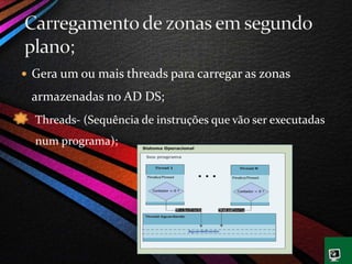  Gera um ou mais threads para carregar as zonas
armazenadas no AD DS;
Threads- (Sequência de instruções que vão ser executadas
num programa);
 