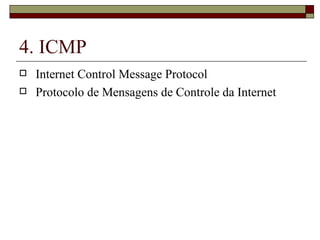 4. ICMP Internet Control Message Protocol Protocolo de Mensagens de Controle da Internet 