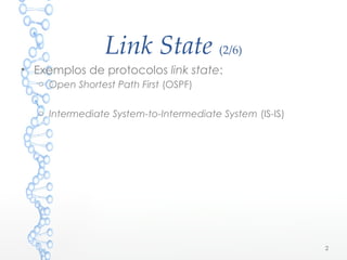 Link State (2/6)
• Exemplos de protocolos link state:
o Open Shortest Path First (OSPF)
o Intermediate System-to-Intermediate System (IS-IS)
2
 