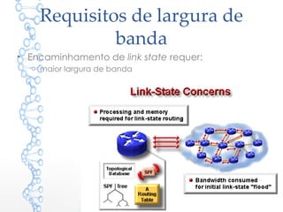 Requisitos de largura de
banda
• Encaminhamento de link state requer:
o maior largura de banda
12
 