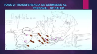 PASO 2: TRANSFERENCIA DE GERMENES AL
PERSONAL DE SALUD:
 