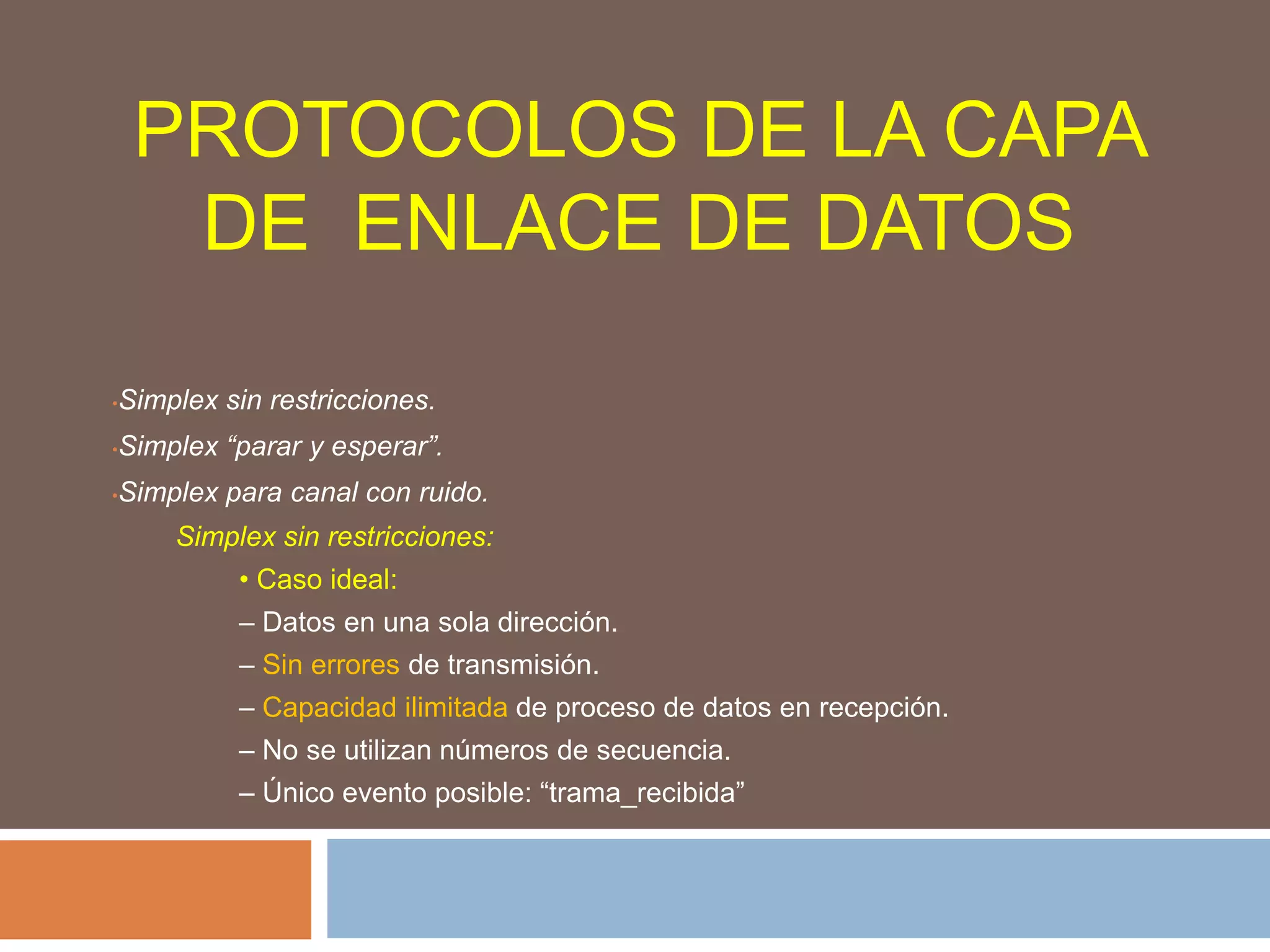 Protocolos de la capa de  Enlace de DatosSimplex sin restricciones.