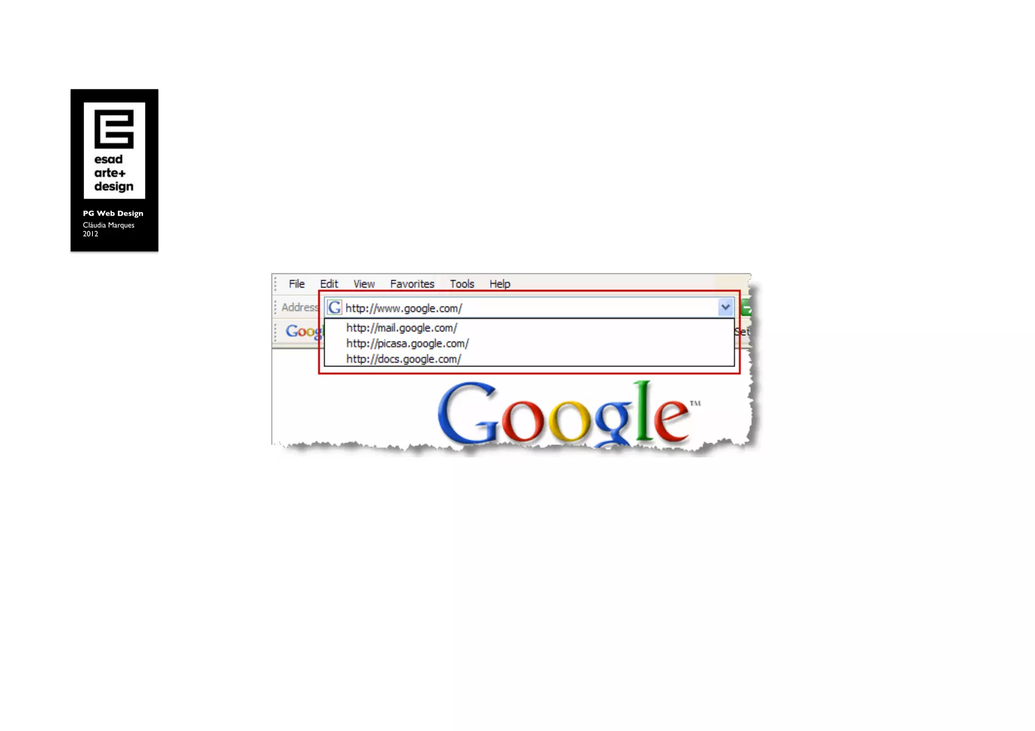PG Web Design	

Cláudia Marques	

2012	

 