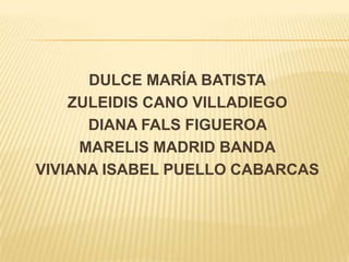 DULCE MARÍA BATISTAZULEIDIS CANO VILLADIEGODIANA FALS FIGUEROA MARELIS MADRID BANDAVIVIANA ISABEL PUELLO CABARCAS