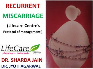 RECURRENT
MISCARRIAGE
(Lifecare Centre’s
Protocol of management )
DR. SHARDA JAIN
DR. JYOTI AGARWAL
…Caring hearts, healing hands
 