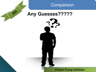 Any Guesses?????
Comparison
Proton Pump Inhibitor
 