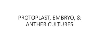 PROTOPLAST, EMBRYO, &
ANTHER CULTURES
 