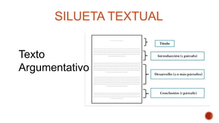 SILUETA TEXTUAL
Texto
Argumentativo
 