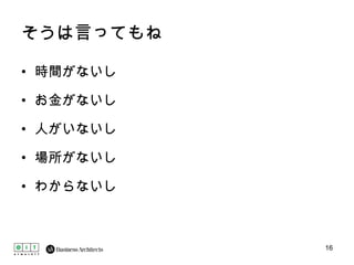 そうは言ってもね 時間がないし お金がないし 人がいないし 場所がないし わからないし 