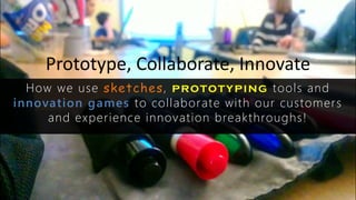 Prototype, Collaborate, Innovate
How we use sketches, prototyping tools and
innovation games to collaborate with our customers
and experience innovation breakthroughs!
 