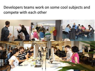 Developers teams work on some cool subjects and
compete with each other
 