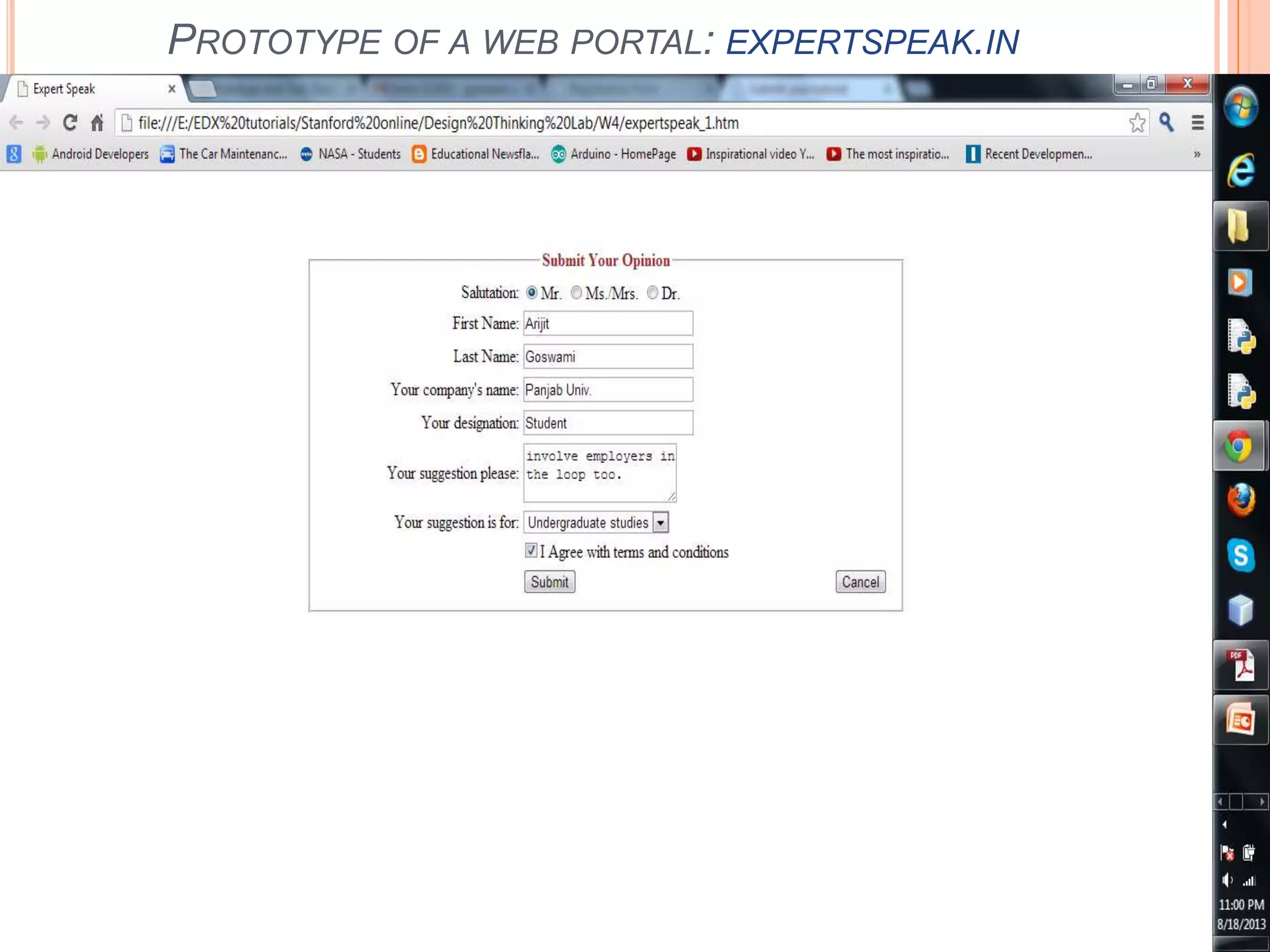 PROTOTYPE OF A WEB PORTAL: EXPERTSPEAK.IN
 