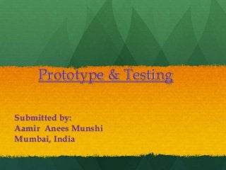 Prototype & Testing
Submitted by:
Aamir Anees Munshi
Mumbai, India
 