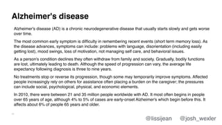 Alzheimer's disease
29
Alzheimer's disease (AD) is a chronic neurodegenerative disease that usually starts slowly and gets...