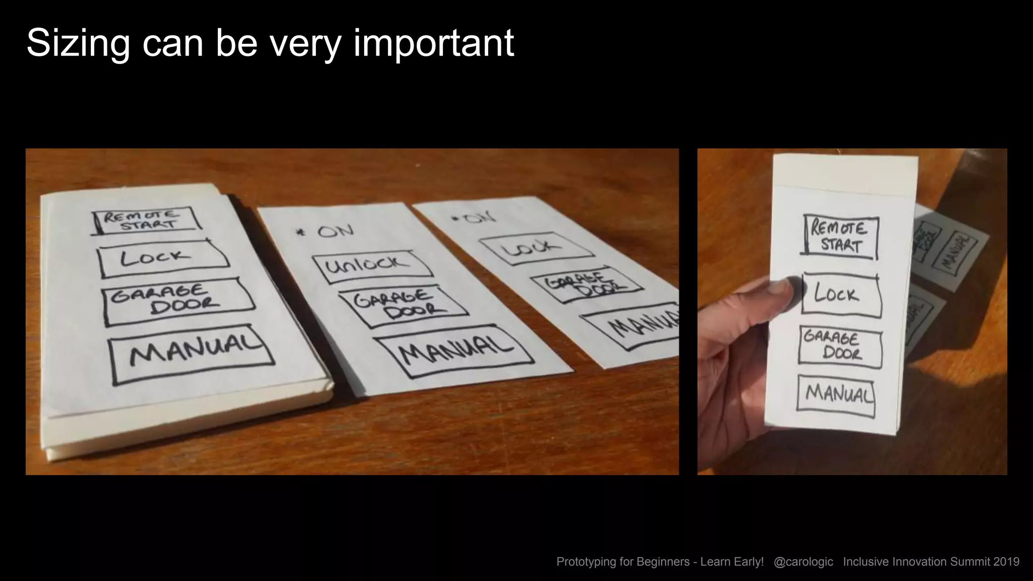 Prototyping for Beginners - Learn Early! @carologic Inclusive Innovation Summit 2019
Sizing can be very important
 