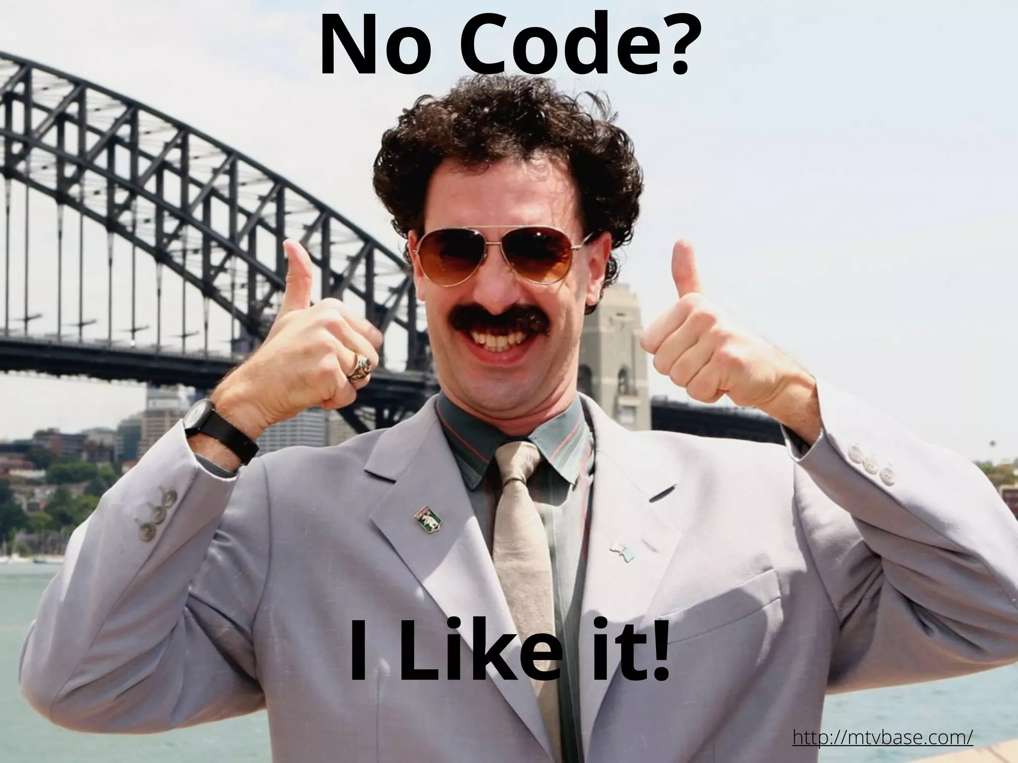 No Code?
I Like it!
http://mtvbase.com/
 