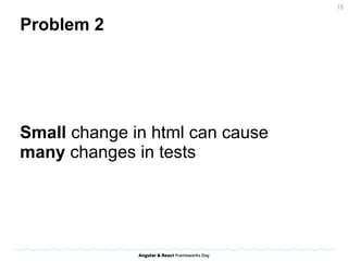 Problem 2
Changing html structure (tags/classes)
will break tests
15
 