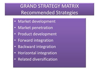 SWOT MATRIX
SO Strategies
•Expand product offerings in foreign nations
(S1,S8,O1)
•Continue to acquire interest in start u...