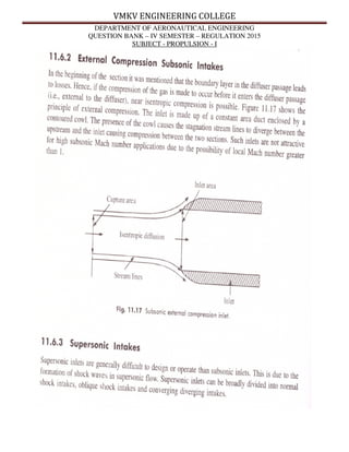 VMKV ENGINEERING COLLEGE
DEPARTMENT OF AERONAUTICAL ENGINEERING
QUESTION BANK – IV SEMESTER – REGULATION 2015
SUBJECT - PROPULSION - I
 