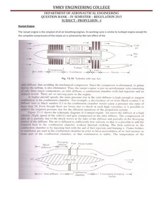 VMKV ENGINEERING COLLEGE
DEPARTMENT OF AERONAUTICAL ENGINEERING
QUESTION BANK – IV SEMESTER – REGULATION 2015
SUBJECT - PROPULSION - I
 