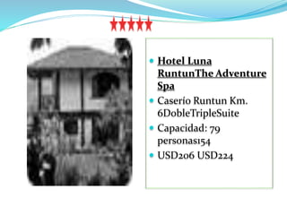  Hotel Donde Marcelo 
 Calle Ambato y Pasaje 
Guerrero 
 SimpleDobleTriple 
 Capacidad: 42 
personas27.50 
 USD50 USD...