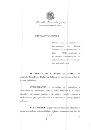 Provimento nº 39/2014 CNJ - Recepção e comunicação de indisponibilidade de bens imóveis não individualizados.