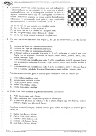 Prova  de raciocinio logico setembro 2007