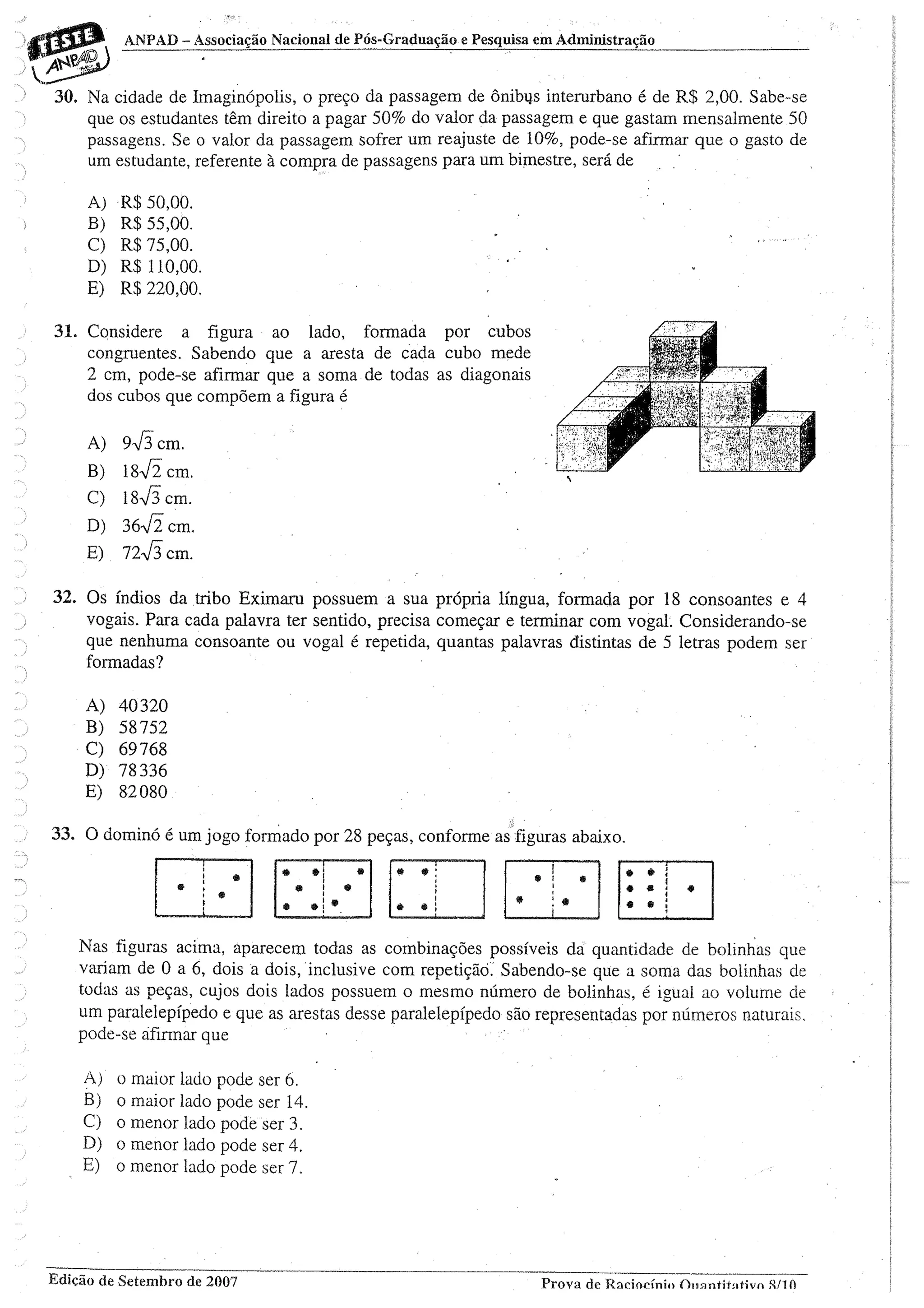 Prova de raciocinio quantitavo setembro 2007