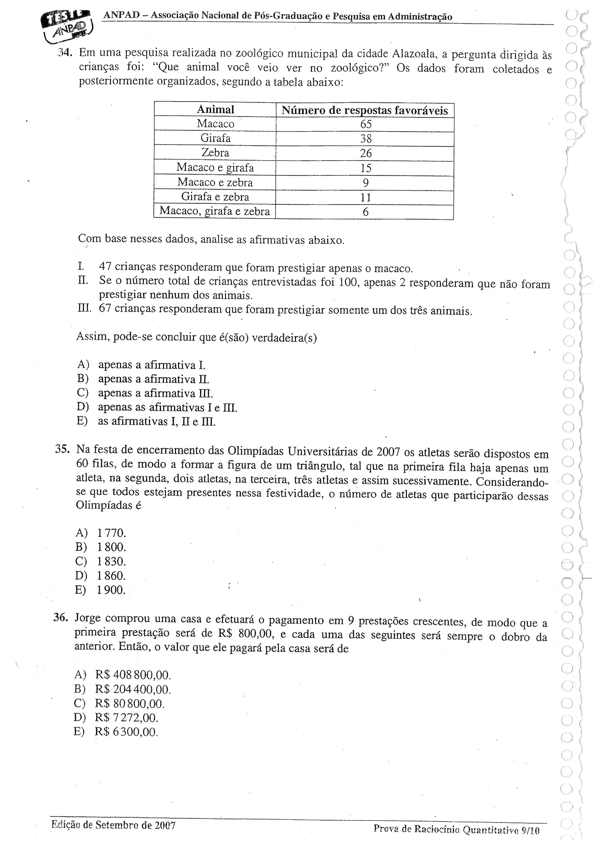 Prova de raciocinio quantitavo setembro 2007