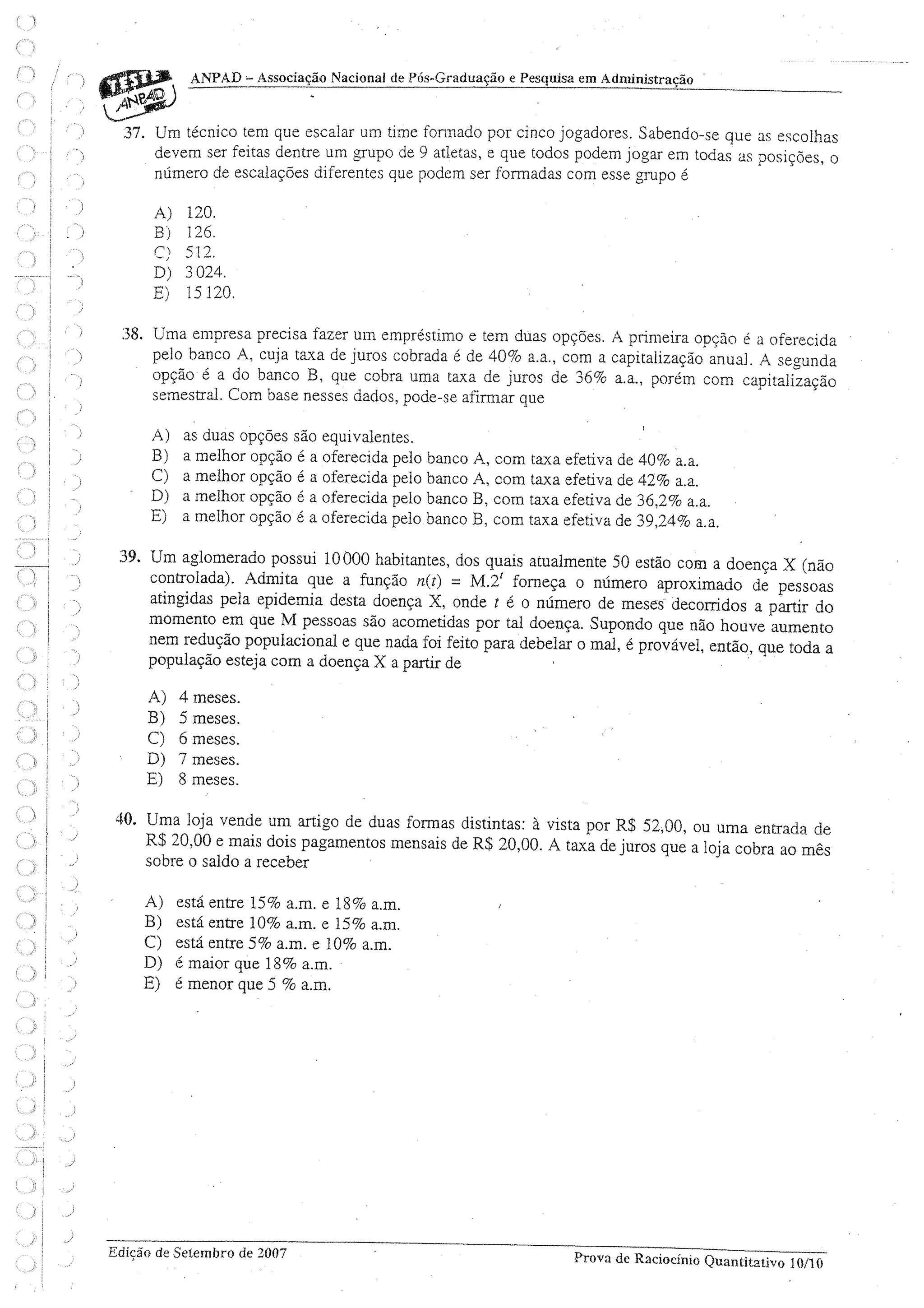 Prova de raciocinio quantitavo setembro 2007