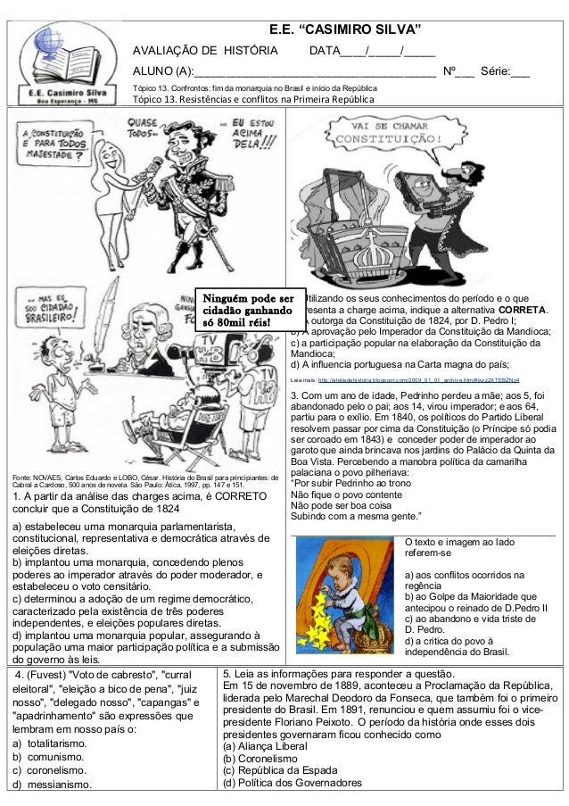 E.E. “CASIMIRO SILVA”
AVALIAÇÃO DE HISTÓRIA DATA____/_____/_____
ALUNO (A):______________________________________ Nº___ Sé...