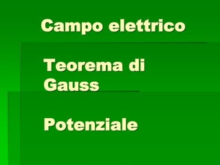 Campo elettrico
Teorema di
Gauss
Potenziale
 