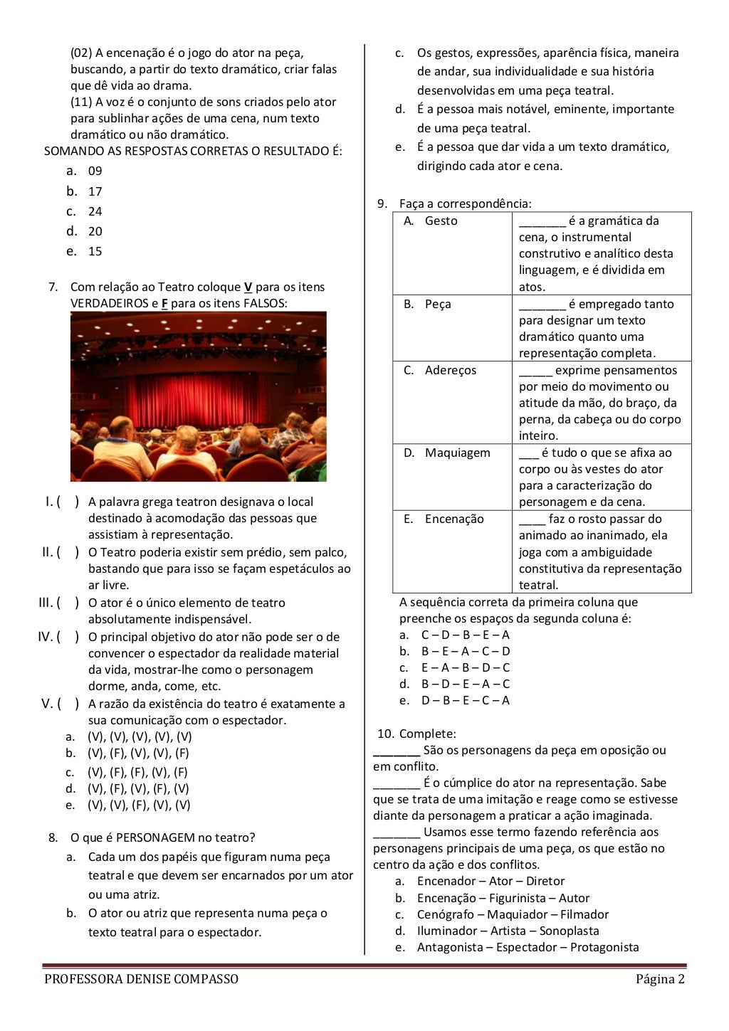 Atividades De Arte Sobre Teatro Com Gabarito 6 Ano - FDPLEARN