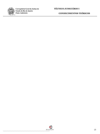 Corregedoria Geral da Justiça do                TÉCNICO JUDICIÁRIO I
Estado do Rio de Janeiro
Poder Judiciário                                   CONHECIMENTOS TEÓRICOS




                                   REALIZAÇÃO                               15
 