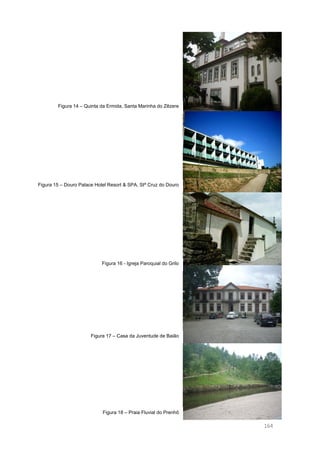 148
Figura 16 - Igreja Paroquial do Grilo
Figura 14 – Quinta da Ermida, Santa Marinha do Zêzere
Figura 15 – Douro Palace Hotel Resort & SPA, Stª Cruz do Douro
Figura 17 – Casa da Juventude de Baião
Figura 18 – Praia Fluvial do Prenhô
164
 