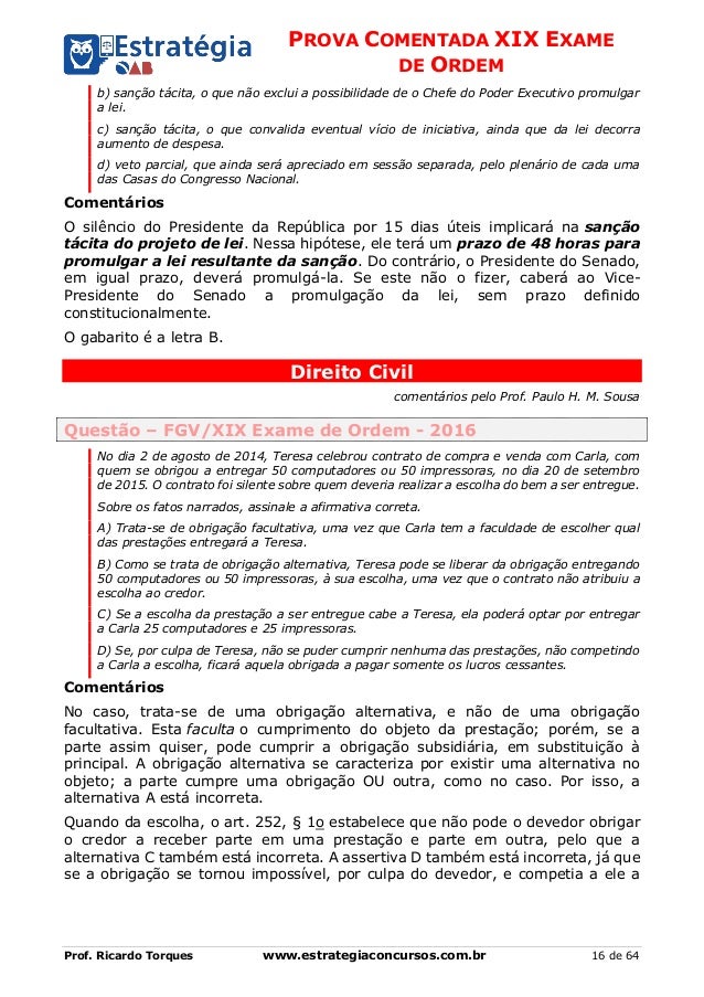 Resultado do xvi exame de ordem