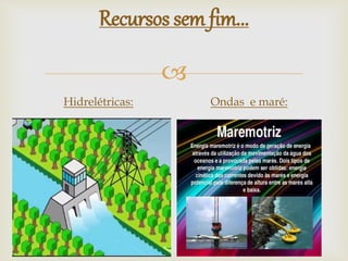 
Hidrelétricas: Ondas e maré:
Recursos sem fim...
 