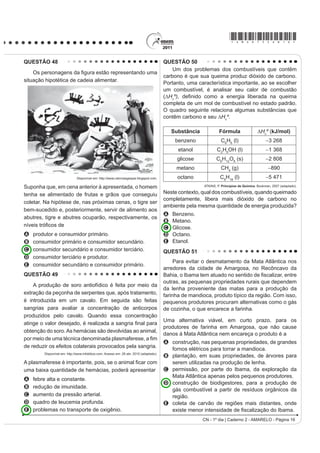 *AMAR75sab14*

QUESTÃO 44                                                                  Considerando esse objetivo interpretativo, tal distribuição
                                                                            espacial aponta para

                                                                            A a estagnação dos Estados com forte identidade cultural.
                                                                            B o alcance da racionalidade anticapitalista.
                                                                            C D LQÀXrQFLD GDV JUDQGHV SRWrQFLDV HFRQ{PLFDV
                                                                            D a dissolução de blocos políticos regionais.
                                                                            E o alargamento da força econômica dos países
                                                                                islâmicos.

                                                                            QUESTÃO 45

                                                                                $V PLJUDo}HV WUDQVQDFLRQDLV LQWHQVL¿FDGDV H
                                                                            generalizadas nas últimas décadas do século XX,
                                                                            expressam aspectos particularmente importantes da
                                                                            problemática racial, visto como dilema também mundial.
                                                                            Deslocam-se indivíduos, famílias e coletividades para
                                                                            lugares próximos e distantes, envolvendo mudanças
                                                                            mais ou menos drásticas nas condições de vida
                                                                            e trabalho, em padrões e valores socioculturais.
                                                                            Deslocam-se         para        sociedades             semelhantes               ou
                                                                            radicalmente distintas, algumas vezes compreendendo
                                                                            culturas ou mesmo civilizações totalmente diversas.
                                                                                      IANNI, O. A era do globalismo. Rio de Janeiro: Civilização Brasileira, 1996.


                                                                            A mobilidade populacional da segunda metade do
                                                                            século XX teve um papel importante na formação
                                                                            social e econômica de diversos estados nacionais.
                                                                            Uma razão para os movimentos migratórios nas
    O espaço mundial sob a “nova des-ordem” é um                            últimas décadas e uma política migratória atual dos
emaranhado de zonas, redes e “aglomerados”, espaços                         países desenvolvidos são
hegemônicos e contra-hegemônicos que se cruzam de
forma complexa na face da Terra. Fica clara, de saída, a                    A a busca de oportunidades de trabalho e o aumento
polêmica que envolve uma nova regionalização mundial.                           de barreiras contra a imigração.
Como regionalizar um espaço tão heterogêneo e, em                           B D QHFHVVLGDGH GH TXDOL¿FDomR SUR¿VVLRQDO H D
SDUWH ÀXLGR FRPR p R HVSDço mundial contemporâneo?                            abertura das fronteiras para os imigrantes.
          HAESBAERT, R.; PORTO-GONÇALVES, C.W. A nova des-ordem mundial.

                                                                            C o desenvolvimento de projetos de pesquisa e o
                                                  São Paulo: UNESP, 2006.


O mapa procura representar a lógica espacial do mundo                           acautelamento dos bens dos imigrantes.
contemporâneo pós-União Soviética, no contexto de
                                                                            D a expansão da fronteira agrícola e a expulsão dos
avanço da globalização e do neoliberalismo, quando a
divisão entre países socialistas e capitalistas se desfez e                     LPLJUDQWHV TXDOL¿FDGRV
as categorias de “primeiro” e “terceiro” mundo perderam                     E D IXJD GHFRUUHQWH GH FRQÀLWRV SROtWLFRV H R
sua validade explicativa.                                                       fortalecimento de políticas sociais.

                                                                                                CH - 1º dia | Caderno 2 - AMARELO - Página 14
 