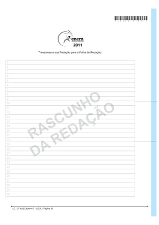 *XDUGDU XPD FRLVD p ROKiOD ¿WiOD PLUiOD SRU                                        A identidade de uma nação está diretamente ligada à
admirá-la, isto é, iluminá-la ou ser por ela iluminado.                                 cultura de seu povo. O texto mostra que, no período
Guardar uma coisa é vigiá-la, isto é, fazer vigília por                                 FRORQLDO EUDVLOHLUR R 3RUWXJXrV R ËQGLR H R 1HJUR
ela, isto é, velar por ela, isto é, estar acordado por ela,                             formaram a base da população e que o patrimônio
isto é, estar por ela ou ser por ela.                                                   linguístico brasileiro é resultado da
Por isso melhor se guarda o voo de um pássaro                                           A contribuição dos índios na escolarização dos
Do que um pássaro sem voos.                                                               brasileiros.
Por isso se escreve, por isso se diz, por isso se publica,                              B diferença entre as línguas dos colonizadores e as
por isso se declara e declama um poema:                                                   dos indígenas.
Para guardá-lo:                                                                         C importância do padre Antônio Vieira para a literatura
Para que ele, por sua vez, guarde o que guarda:                                           de língua portuguesa.
Guarde o que quer que guarda um poema:                                                  D origem das diferenças entre a língua portuguesa e
Por isso o lance do poema:                                                                as línguas tupi.
Por guardar-se o que se quer guardar.                                                   E LQWHUDomR SDFt¿FD QR XVR GD OtQJXD SRUWXJXHVD H GD
MACHADO, G. In: MORICONI, I. (org.). 2V FHP PHOKRUHV SRHPDV EUDVLOHLURV GR VpFXOR.  .
                                                      Rio de Janeiro: Objetiva, 2001.     língua tupi.
                                                                                                             LC - 2º dia | Caderno 7 - AZUL - Página 14
 