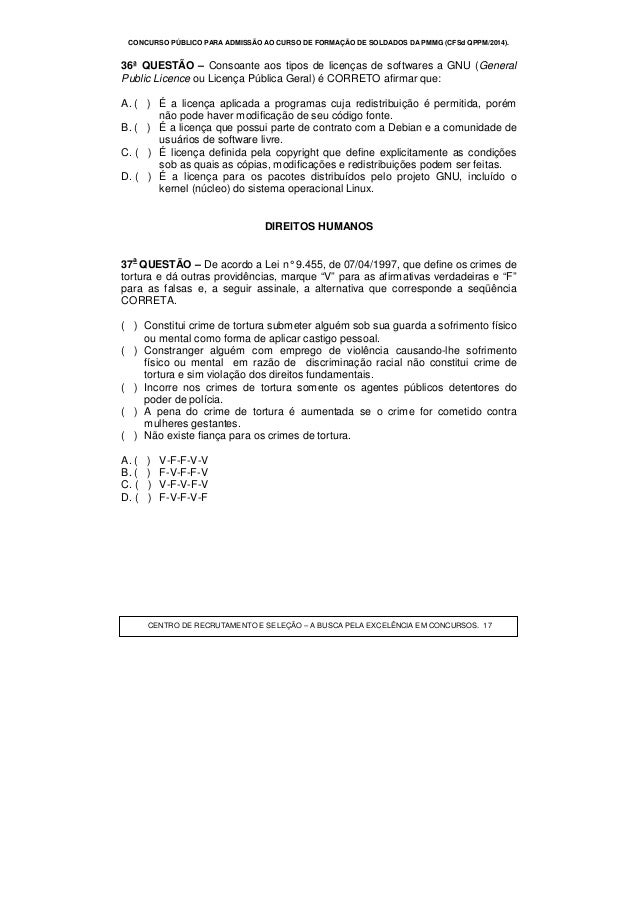 Prova gabarito soldado pmmg