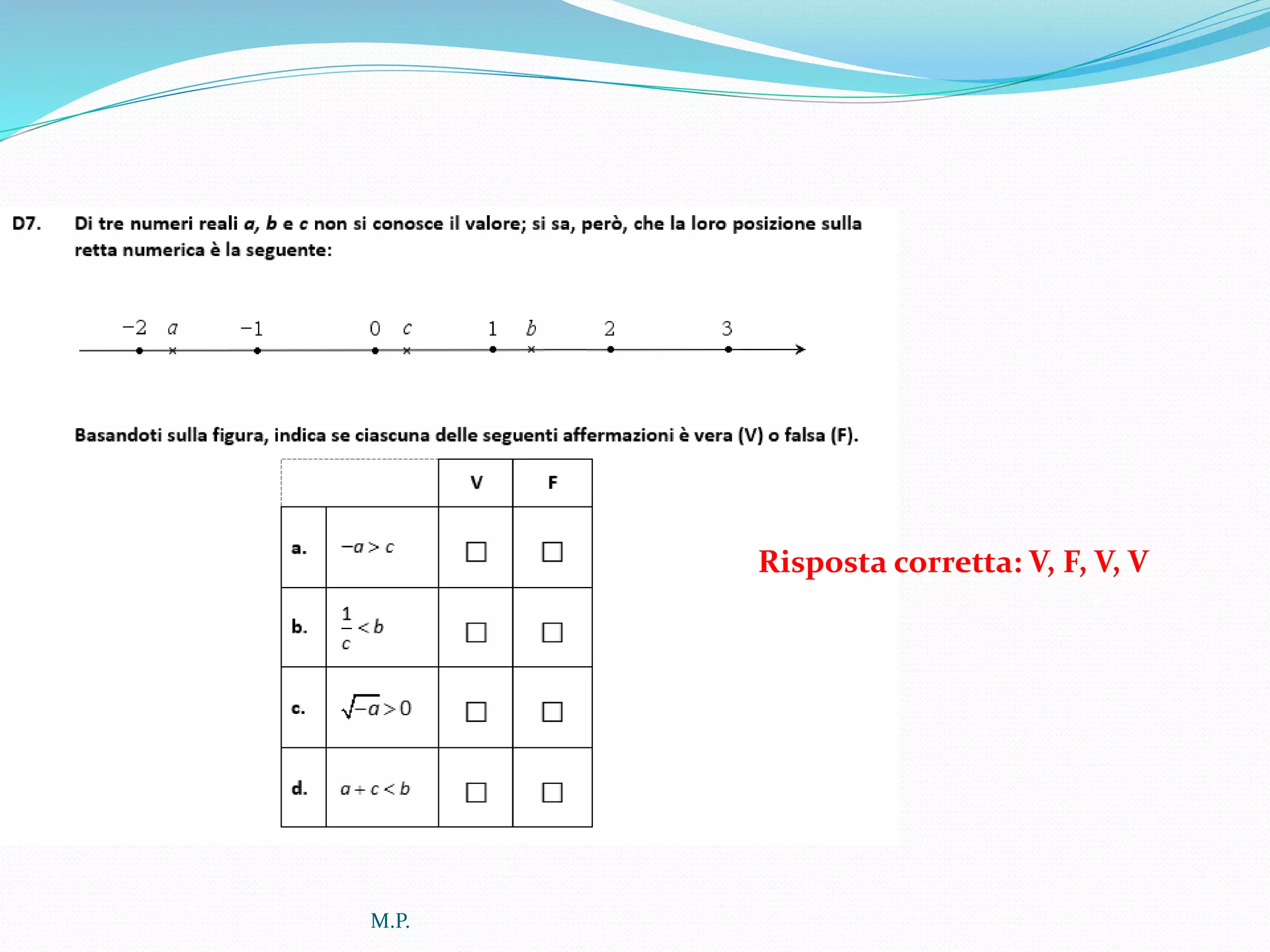 Risposta corretta: V, F, V, V
M.P.
 