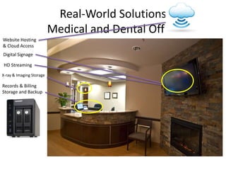 Real-World Solutions
Medical and Dental Office
28
Digital Signage
Records & Billing
Storage and Backup
HD Streaming
X-ray & Imaging Storage
Website Hosting
& Cloud Access
 