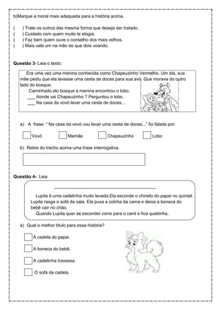 Prova bimestral de lp lit - 1º ano - 2º bim - 2012