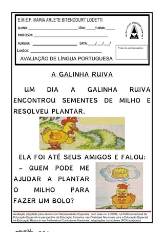 A Galinha Ruiva 5º Ano 2023, PDF, Milho