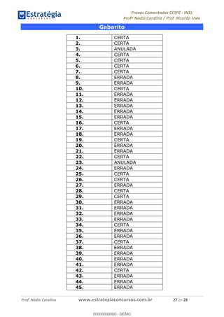 !∀#∃%&∋(#)∗+,%−%&∋(./!.∋0∋12//∋
!∀#34∋25−6%∋(%∀#76+%∋8∋!∀#39∋:6;%∀−# <%7∗∋! !
!
!∀#39∋25−6%∋(%∀#76+%∋∋∋∋∋∋∋∋∋∋∋∋∋∋∋∋∋∋∋∋∋∋∋∋!!!∀#∃%&∋%#()∋∗+,∗−&∃+∃∀∗+.∀/&0!!!!!!!!!!!!!!!!!!!!!%+!#∃!%&!
Gabarito
1. CERTA
2. CERTA
3. ANULADA
4. CERTA
5. CERTA
6. CERTA
7. CERTA
8. ERRADA
9. ERRADA
10. CERTA
11. ERRADA
12. ERRADA
13. ERRADA
14. ERRADA
15. ERRADA
16. CERTA
17. ERRADA
18. ERRADA
19. CERTA
20. ERRADA
21. ERRADA
22. CERTA
23. ANULADA
24. ERRADA
25. CERTA
26. CERTA
27. ERRADA
28. CERTA
29. CERTA
30. ERRADA
31. ERRADA
32. ERRADA
33. ERRADA
34. CERTA
35. ERRADA
36. ERRADA
37. CERTA
38. ERRADA
39. ERRADA
40. ERRADA
41. ERRADA
42. CERTA
43. ERRADA
44. ERRADA
45. ERRADA
00000000000
00000000000 - DEMO
 