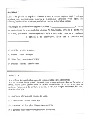 Prova SME 8º ano 1º bim 2012