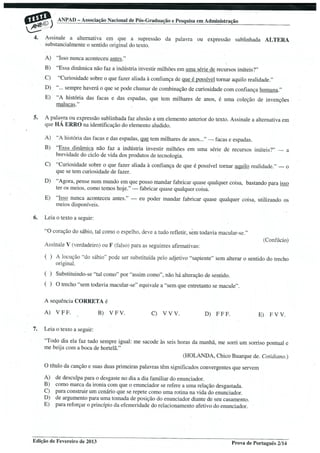 Provas português  fevereiro 2013