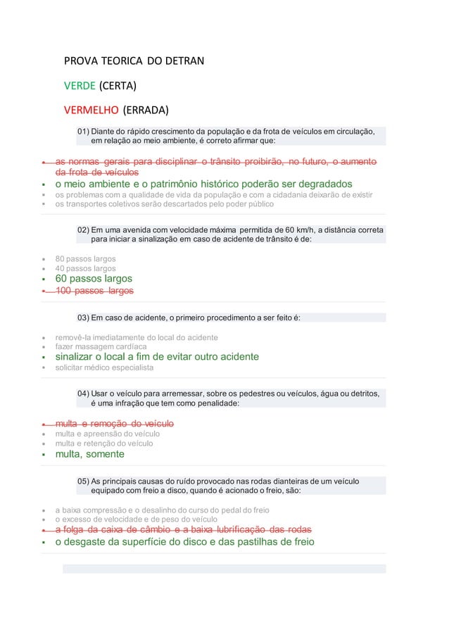 Prova teorica do detran | DOCX