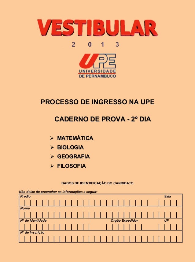 Caderno de prova UPE - 2º dia